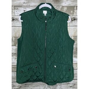 Dressbarn Womens Green Full Zip Quilted Puffer Vest with Pockets Size XL